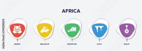 infographic element template with africa filled icons such as beaver, avalanche, snowplow, icicle, banjo vector.