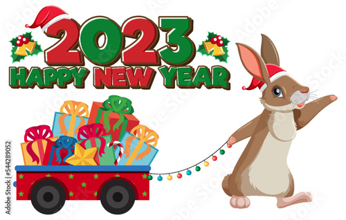 Happy New Year 2023 text with cute rabbit