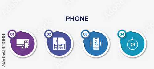 infographic element template with phone filled icons such as responsive de, , smartphone ringing, 24h vector.