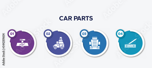 infographic element template with car parts filled icons such as car rear-view mirror, car luggage rack, bucket seat, handbrake vector.