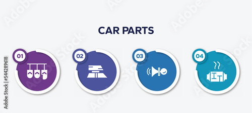 infographic element template with car parts filled icons such as car pedal, car roof, horn, catalytic converter vector.
