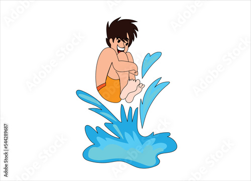 фотографія Man Cannonball Jumping Dive Into Water.