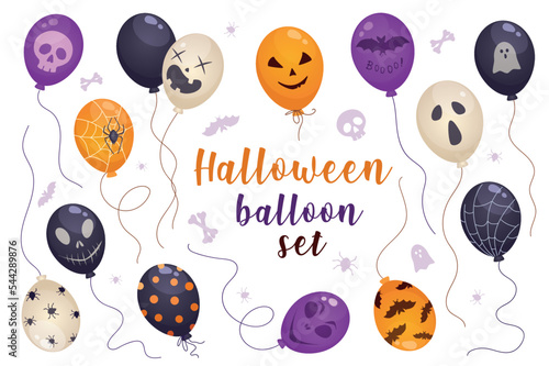 Halloween balloons in cartoon style set isolated elements. Vector illustration