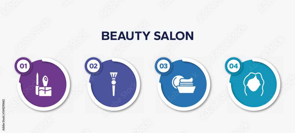 infographic element template with beauty salon filled icons such as manicure, inclined makeup brush, facial cream, women makeup vector. infographic element template with beauty salon filled icons such as manicure, inclined makeup brush, facial cream, women makeup vector.