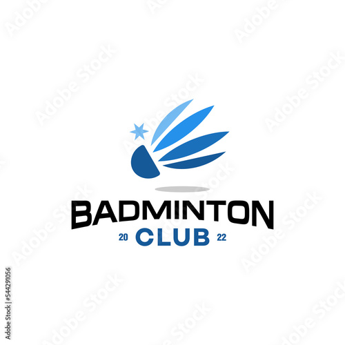 shuttlecock logo, badminton sport tournament logo design illustration element in blue color logo