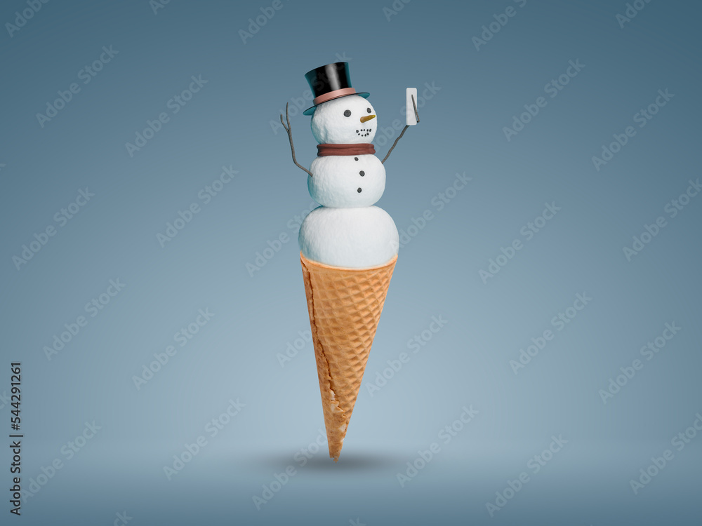 Ice cream cone with christmas snow penguin. Merry Christmas and Happy New year. Christmas penguins. Ice cream cone with christmas snow penguin. Merry Christmas and Happy New year. Christmas penguins.