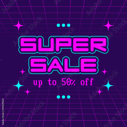 Trendy retro sale banner in y2k style. Square social media template for modern business special discount event. Vintage 90s cover for black friday or cyber monday.