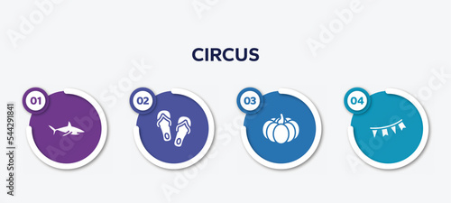 infographic element template with circus filled icons such as sharks, flip flops, pumpkin, garlands vector.