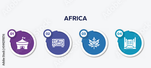 infographic element template with africa filled icons such as circus, oven, fall, cataract vector.