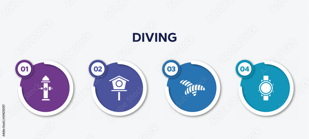 infographic element template with diving filled icons such as fire hydrant, birdhouse, chrysalid, diving watch vector. infographic element template with diving filled icons such as fire hydrant, birdhouse, chrysalid, diving watch vector.