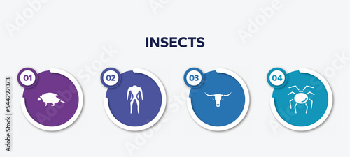 infographic element template with insects filled icons such as porcupine, diving suit, bull, opiliones vector. photo