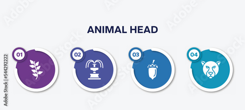 infographic element template with animal head filled icons such as herb, fountain, acorn, jaguar vector.