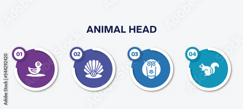 infographic element template with animal head filled icons such as duck, pearl, baboon, chipmunk vector.