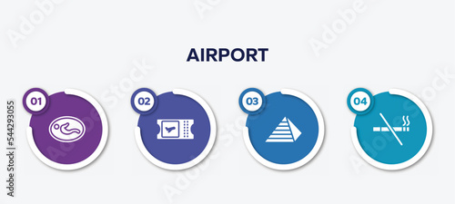 infographic element template with airport filled icons such as nursing room, boarding card, keops pyramid, smoking prohibition vector.