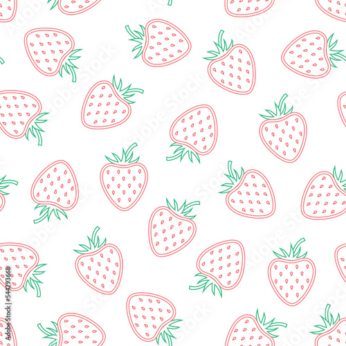 Seamless pattern of fresh pink strawberry on white