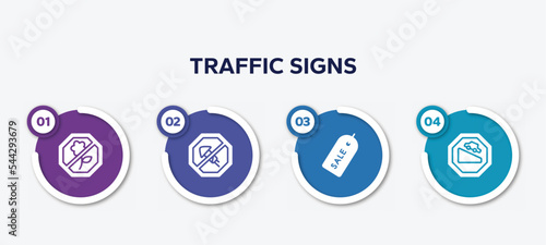 Canvastavla infographic element template with traffic signs filled icons such as no picking flowers, no fireworks, labels, descending vector