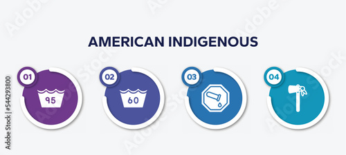 infographic element template with american indigenous filled icons such as 95 degrees maximun agitation, 60 degrees medium agitation, chemical products, native american tomahawk vector.