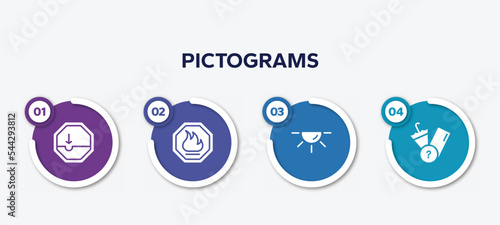 infographic element template with pictograms filled icons such as pothole, fire warning, dome light, lost items vector.