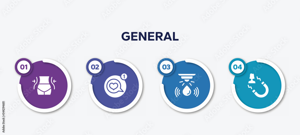 infographic element template with general filled icons such as weight loss, message app, water sensor, user attraction vector. infographic element template with general filled icons such as weight loss, message app, water sensor, user attraction vector.