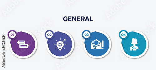 infographic element template with general filled icons such as text chat, marketing strategy, prototyping, shoulder immobilizer vector.