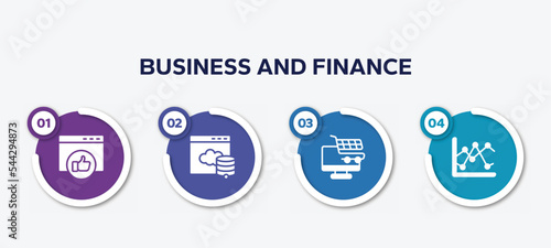 infographic element template with business and finance filled icons such as favorite web, web server, e commerce, two lines chart vector.