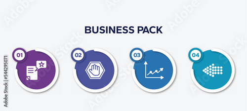 infographic element template with business pack filled icons such as wish, ad blocker, line graph, left dots arrow vector.