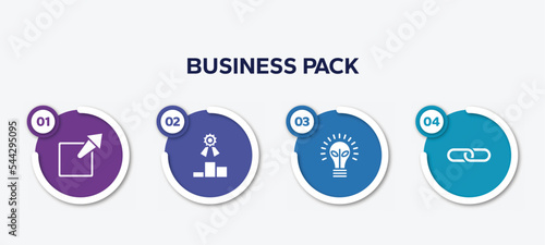 infographic element template with business pack filled icons such as external, competitive, ecological lightbulb, link vector.