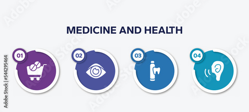 Wallpaper Mural infographic element template with medicine and health filled icons such as phareutical delivery, human eye shape, toothpaste tube, ear increase audio vector. Torontodigital.ca