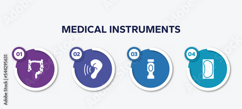 infographic element template with medical instruments filled icons such as intestine, hearing, hydratation, bedpan vector.
