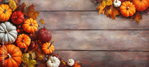 A Painting Of Pumpkins And Gourds On A Wooden Background, Mind Blowing Thanksgiving Concept Abstract Banner Background Wallpaper.