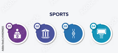 infographic element template with sports filled icons such as x ray, pillars, genetic, basketball equipment vector.