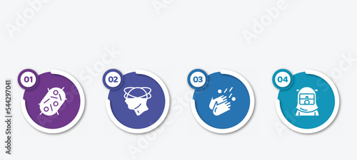infographic element template with filled icons such as bacteria, dizziness, washing hands, safety suit vector.