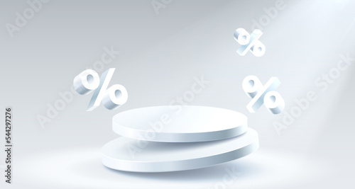 Podium percentage business poster, discount banner offer. Vector