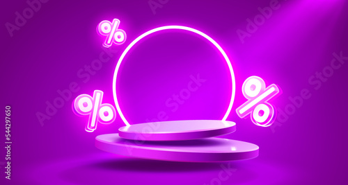 Mega sale special offer, Stage podium percent, Stage Podium Scene with for Award, Decor element background. Vector