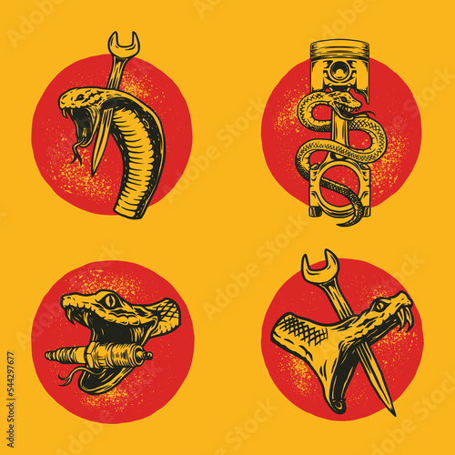 Hand Drawn Vintage style of cobra logo, Motorcycle and garage custom logo badge
