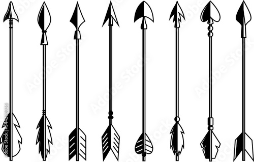 Set of archer arrows. Design element for logo, label, sign. Vector illustration