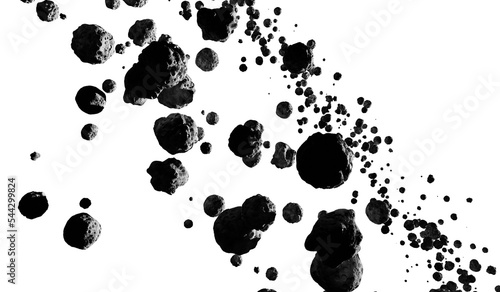 Asteroid field in the outer space. 3D rendering.