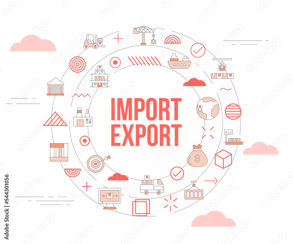 import and export concept with icon set template banner and circle round shape
