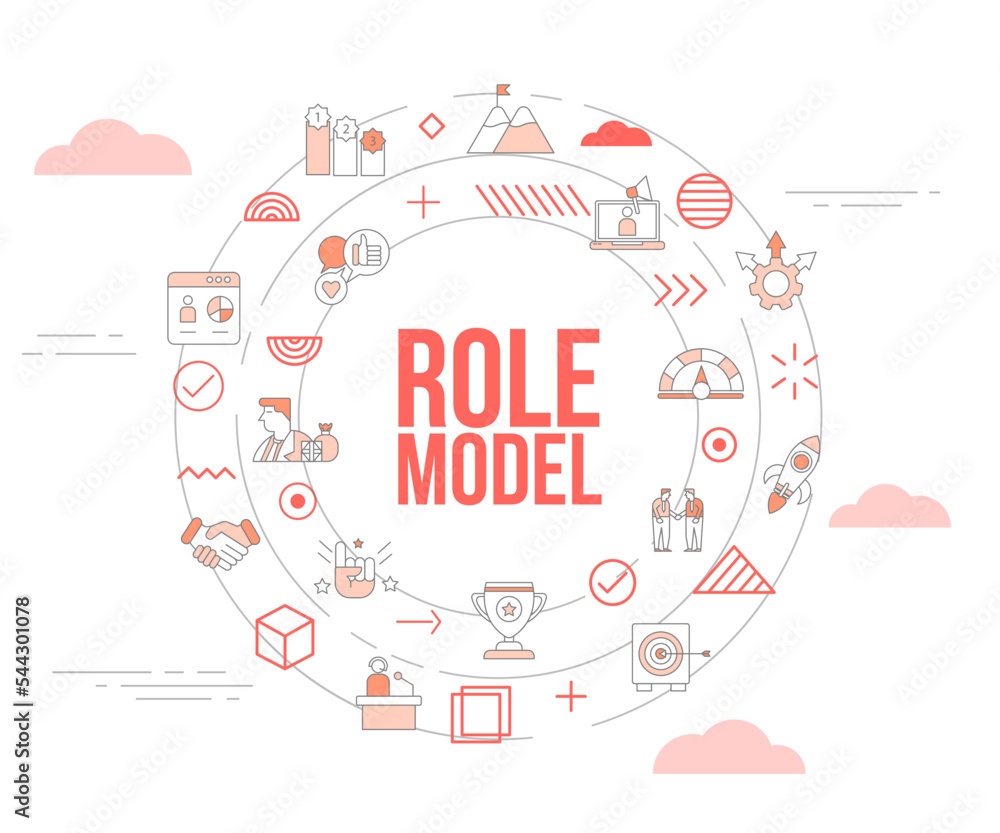 Naklejka premium role model concept with icon set template banner and circle round shape