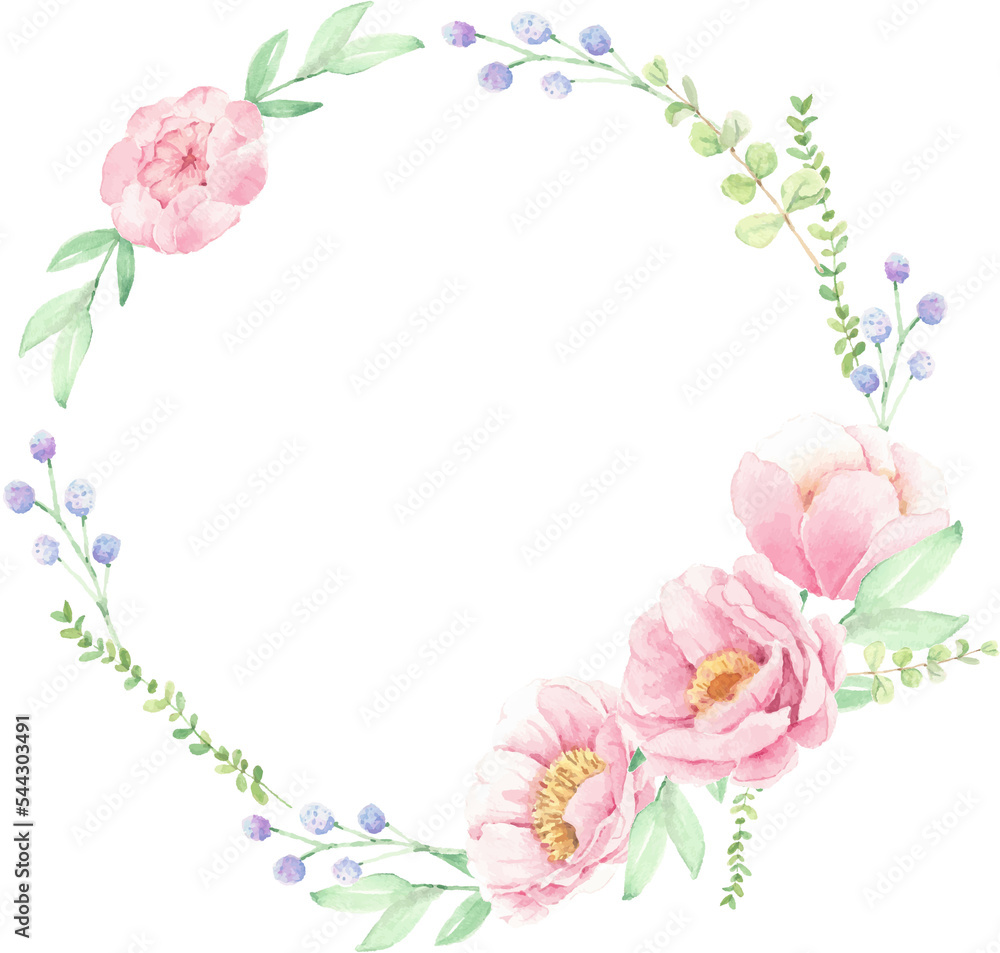 watercolor pink peony flower bouquet arrangement wreath frame for logo or banner watercolor pink peony flower bouquet arrangement wreath frame for logo or banner