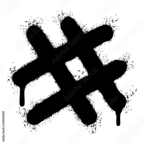Spray Painted Graffiti hashtag icon Sprayed isolated with a white background. graffiti hash tag with over spray in black over white. Vector illustration.