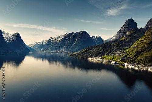 norway fjord landscape, mountains and rivers background