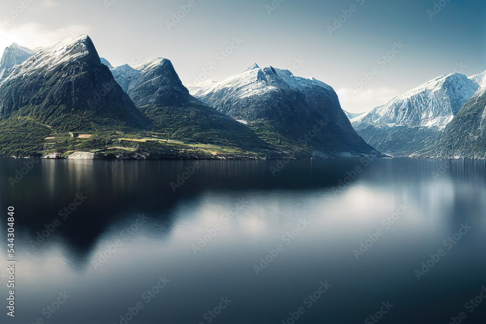 norway fjord landscape, mountains and rivers background