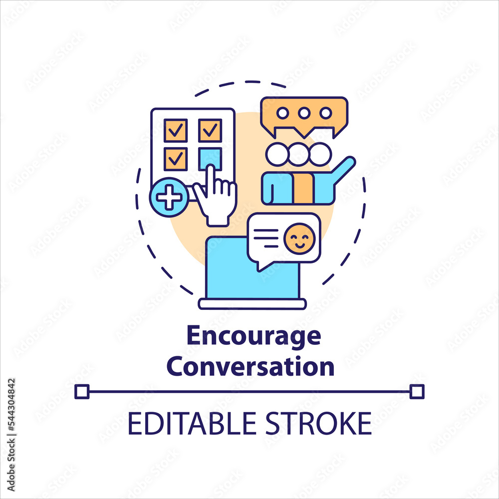 Encourage conversation concept icon. Interactive content. Social media engagement abstract idea thin line illustration. Isolated outline drawing. Editable stroke. Arial, Myriad Pro-Bold fonts used Encourage conversation concept icon. Interactive content. Social media engagement abstract idea thin line illustration. Isolated outline drawing. Editable stroke. Arial, Myriad Pro-Bold fonts used
