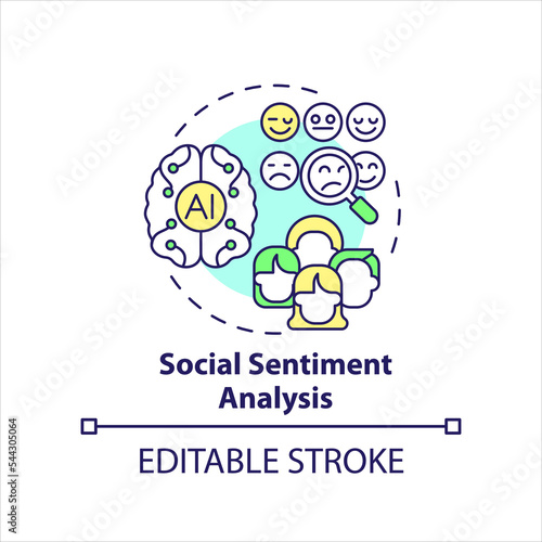 Social sentiment analysis concept icon. Behavioral research. Psychological marketing abstract idea thin line illustration. Isolated outline drawing. Editable stroke. Arial, Myriad Pro-Bold fonts used