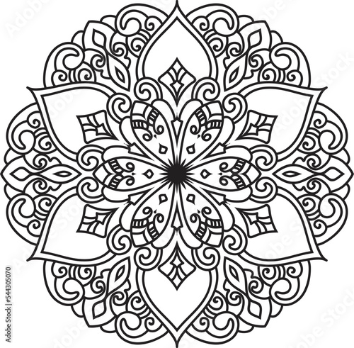 Anti-stress coloring book page for adults.Doodle pattern with ethnic mandala ornament.