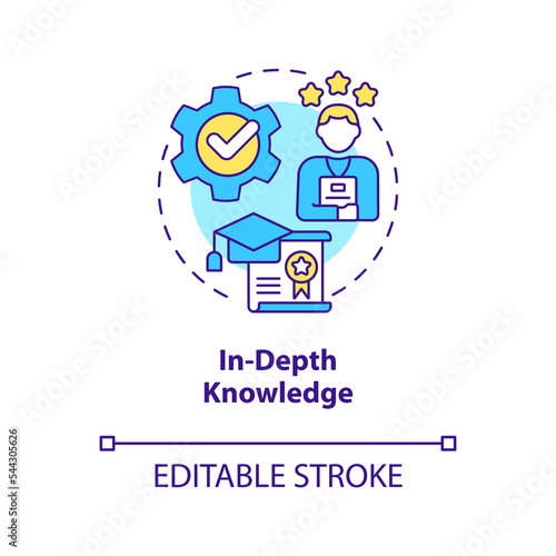 In depth knowledge concept icon. Professional skills. Industry specific education abstract idea thin line illustration. Isolated outline drawing. Editable stroke. Arial, Myriad Pro-Bold fonts used