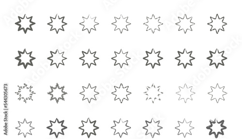 eight pointed stars set of black and white icons