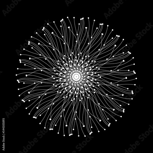 graphic dandelion mandala bright white on black