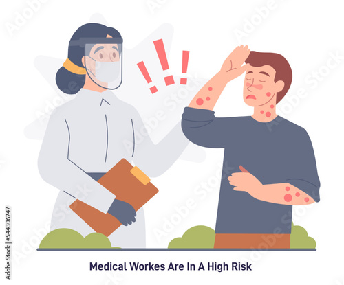 Monkeypox virus infographic. Medical workers risk, viral infection